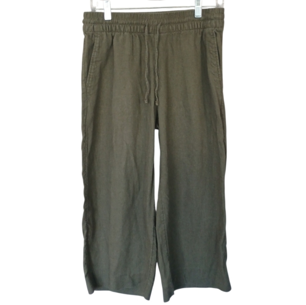 Banana Republic Wide Leg Crop Linen Blend Pants Olive Green Size Small